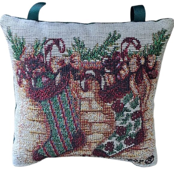 Longaberger Tapestry Door Knob Pillow Christmas Stockings 6” x 6”  Square - Picture 3 of 5